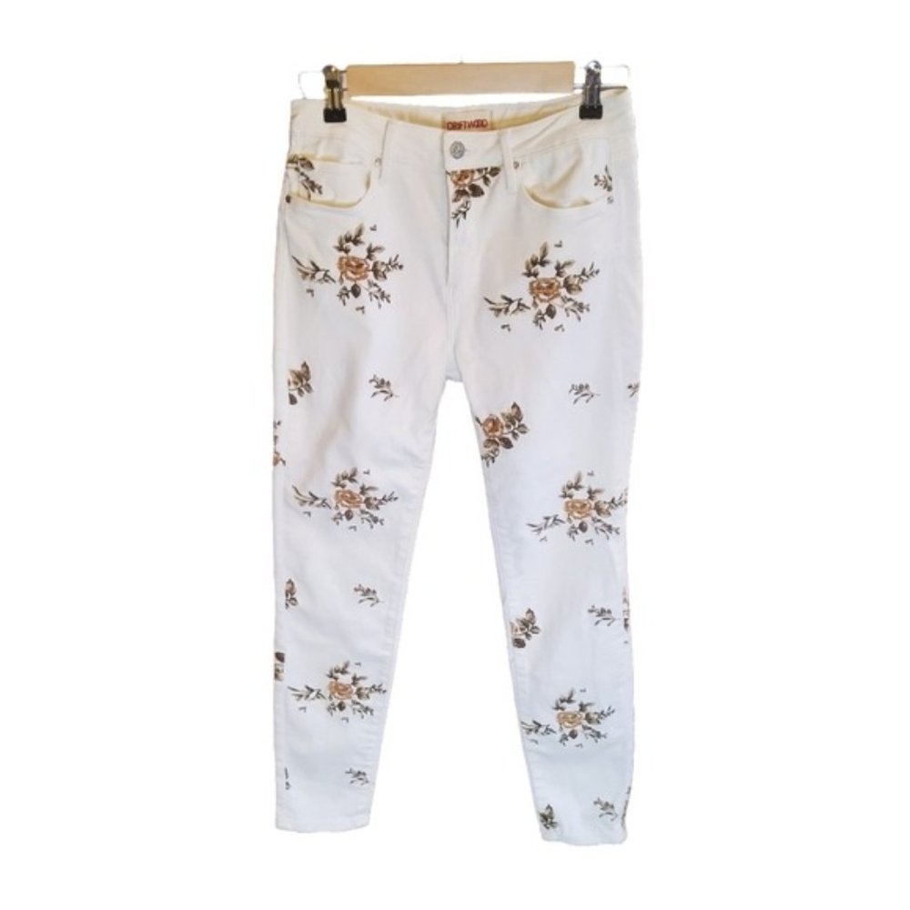 Driftwood Jackie High-rise Floral Embroidered Skinny Ankle Jeans Off White 26